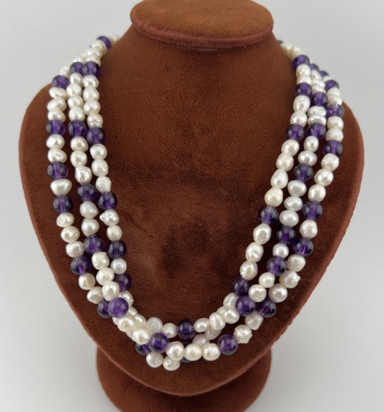 Sterling Baroque Pearl & Amethyst Bead Necklace (1 of 9)