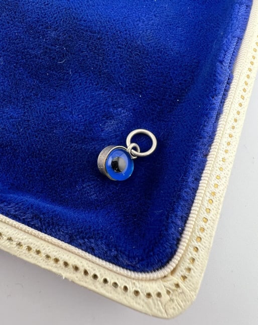 Vintage Sterling Silver Art Glass Evil Eye Pendant (1 of 4)