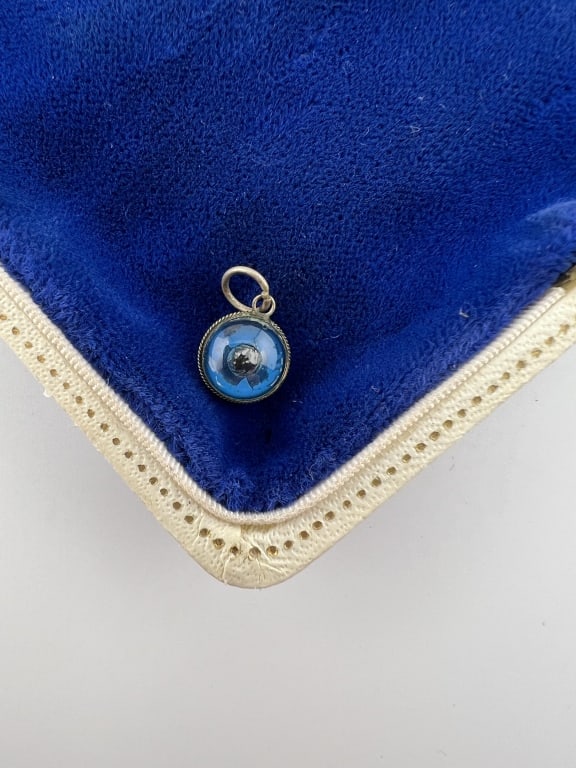 Vintage Sterling Silver Art Glass Evil Eye Pendant (1 of 4)