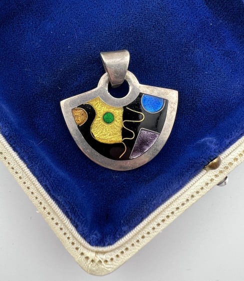 Signed Helen Hosking Sterling & Enamel Pendant (1 of 5)