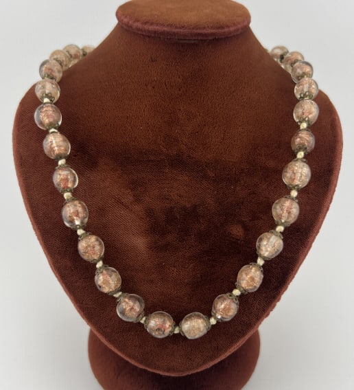 Antique Art Glass Beads w Gold Flecks Necklace (1 of 7)