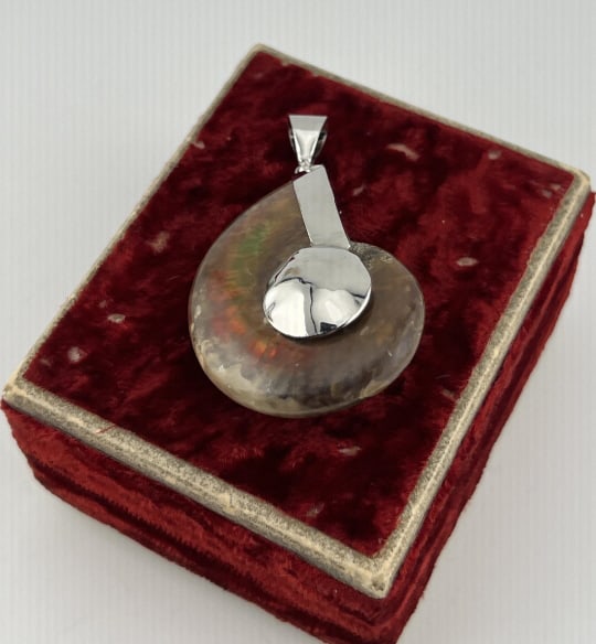 Ammonite Fossil Necklace Pendant w Opal Effect (1 of 5)