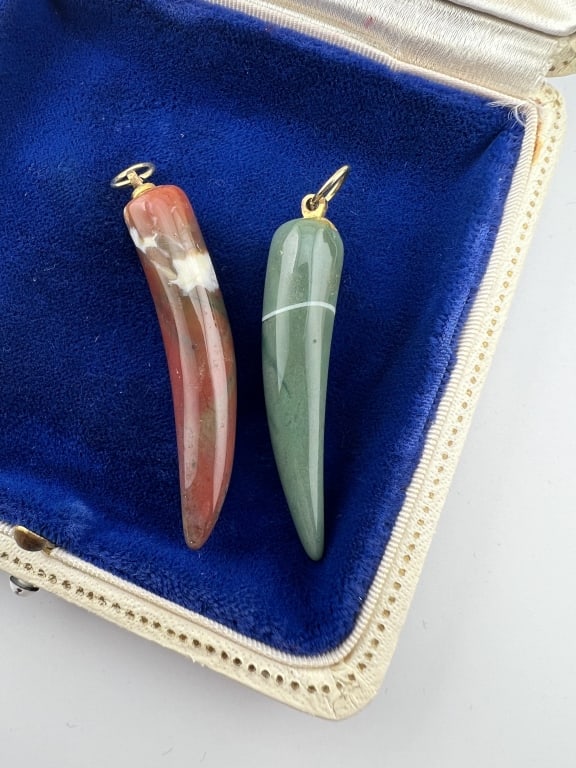 Carved Horn Necklace Pendants in Jasper & Agate (1 of 5)