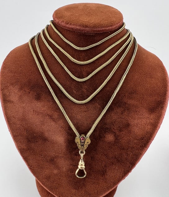 Antique Gold Filled Watch Chain Necklace w Garnet (1 of 8)