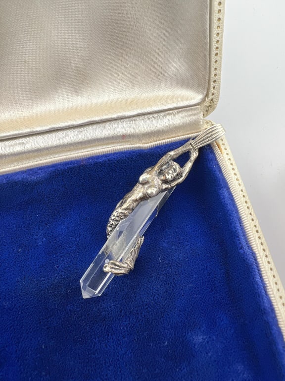 Figural Sterling & Crystal Nude Mermaid Pendant (1 of 7)