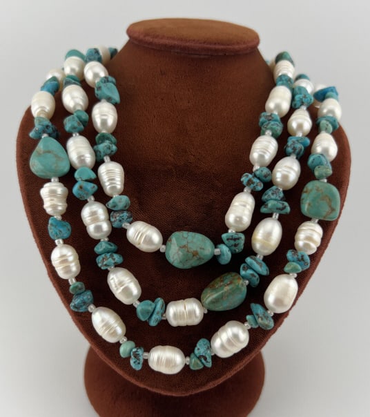 Baroque Pearl & Turquoise Bead Necklace Strand (1 of 8)