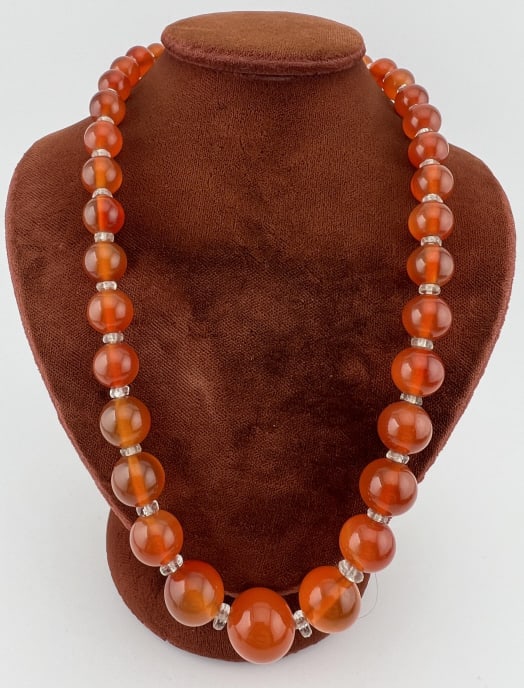 Antique Carnelian & Rock Crystal Beaded Necklace: Antique Carnelian & Rock Crystal Beaded Necklace. Hallmarked STER on the clasp. Measures just under 16 inches in length.