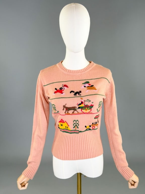 Vintage 1970s Acrylic Pictorial Knit Sweater Top (1 of 6)