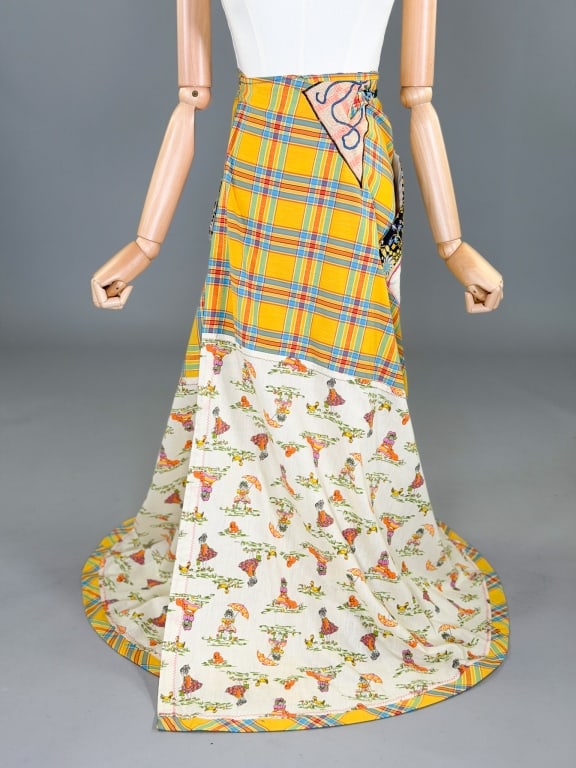 Vintage 1970s Patchwork Plaid Floral Wrap Skirt (1 of 9)