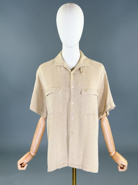Vintage 1960s McGregor Linen Woven Polo Shirt (1 of 8)