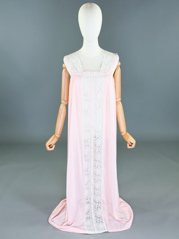 Vintage 1960s Nylon Lace Slip Dress Nightgown: Vintage 1960s Nylon Lace Slip Dress Nightgown. Marked size small. Measuring 38 inch bust, free waist, 54 inches long.