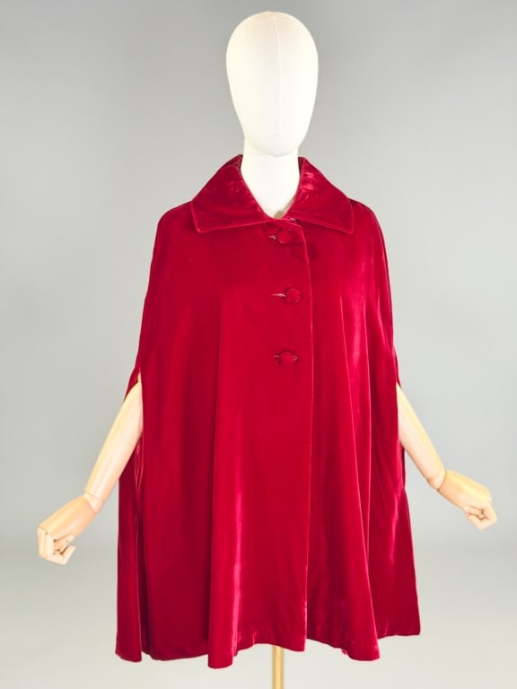 Vintage 1960s Velvet Button Front Cape Cloak (1 of 6)