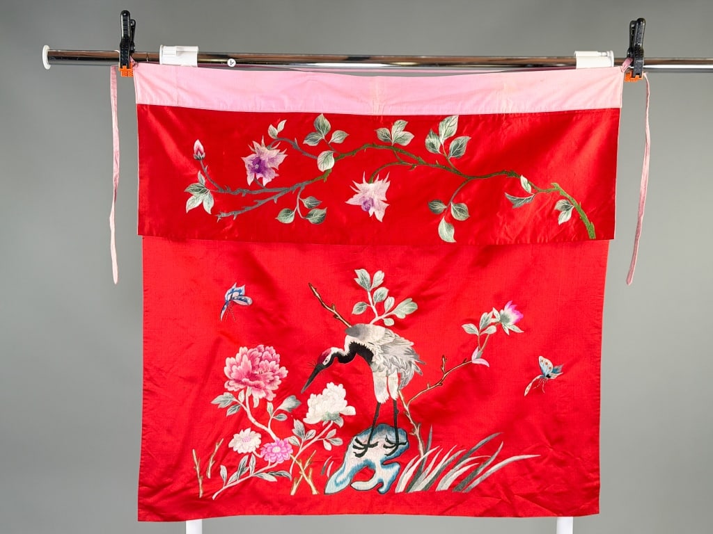 Antique Chinese Silk Embroidered Bird Floral Panel (1 of 10)
