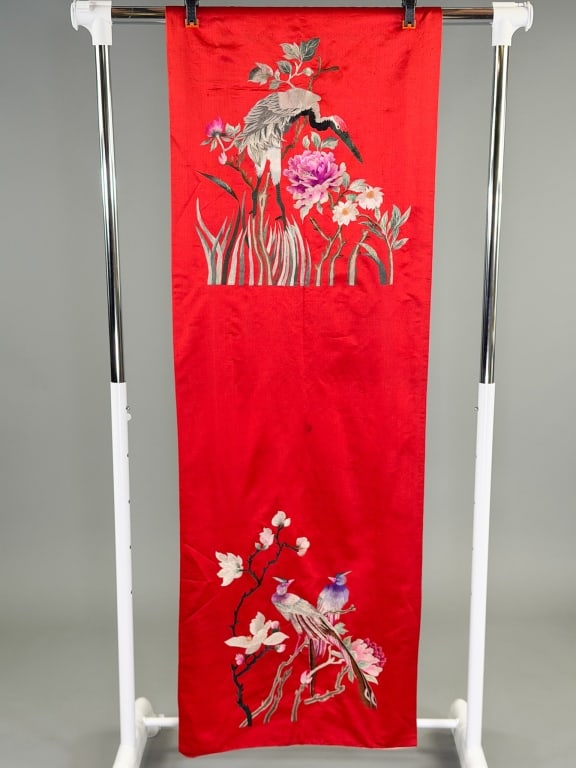 Antique Chinese Silk Embroidered Bird Floral Panel (1 of 12)