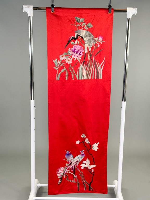 Antique Chinese Silk Embroidered Bird Floral Panel (1 of 10)