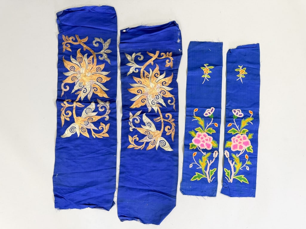 Antique Chinese Floral Silk Embroidered Textiles (1 of 9)