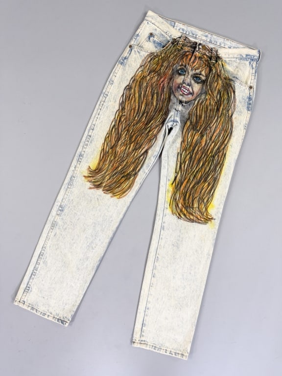 Vintage 1980s Acid Wash Hand Painted Denim Jeans (1 of 9)