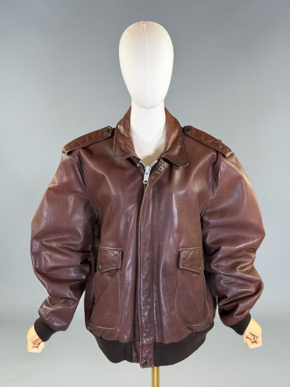 Vintage 1990s Leather A2 Style Bomber Jacket (1 of 11)