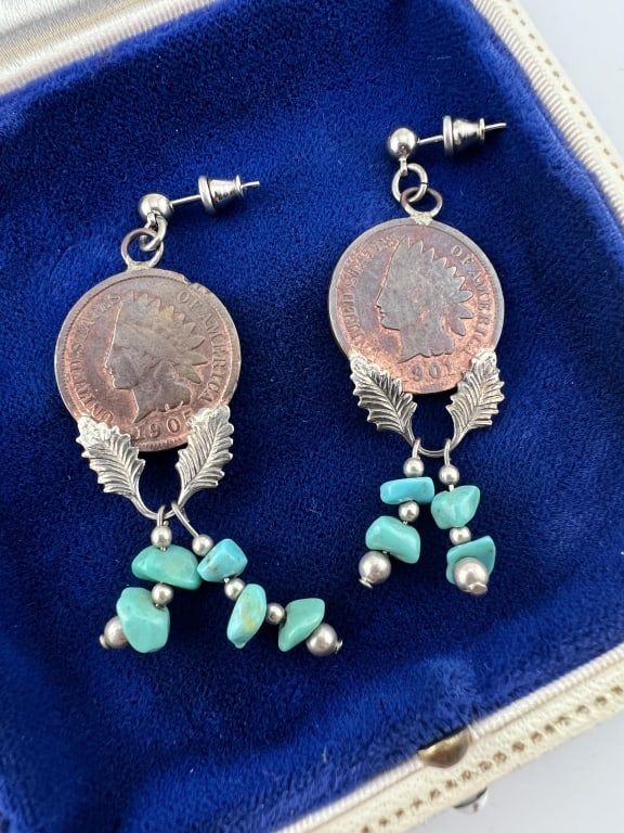 Native American Sterling & Indian Head Earrings (1 of 6)