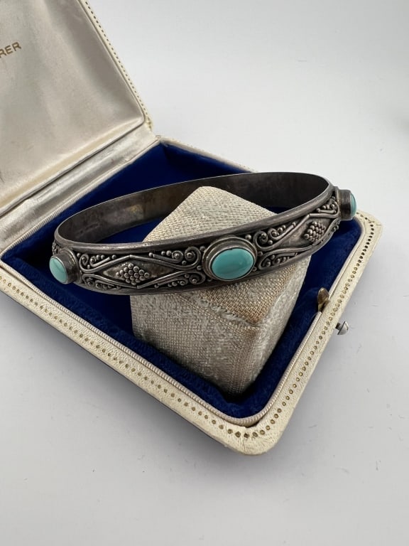 Heavy Sterling Silver & Turquoise Bangle Bracelet (1 of 5)