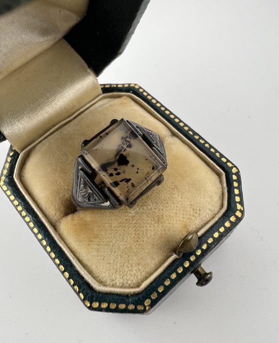 Antique Sterling & Landscape Agate Signet Ring (1 of 6)