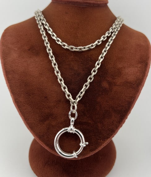 Antique Sterling Watch Chain Necklace w Large Bolt (1 of 6)