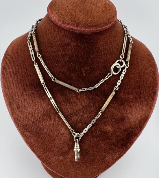 Antique Gold Fill Watch Chain Necklace w Dog Clip (1 of 7)