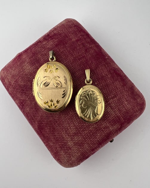 Two Yellow Gold Filled Locket Necklace Pendants (1 of 7)