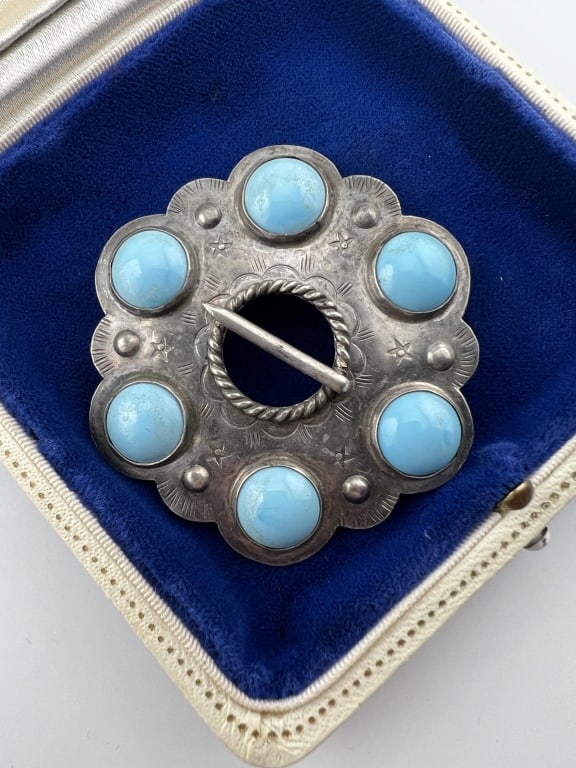 Antique Scottish Style Kilt Clip Turquoise Brooch (1 of 6)