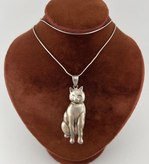 Sterling Silver Cat Necklace Pendant on Chain (1 of 8)