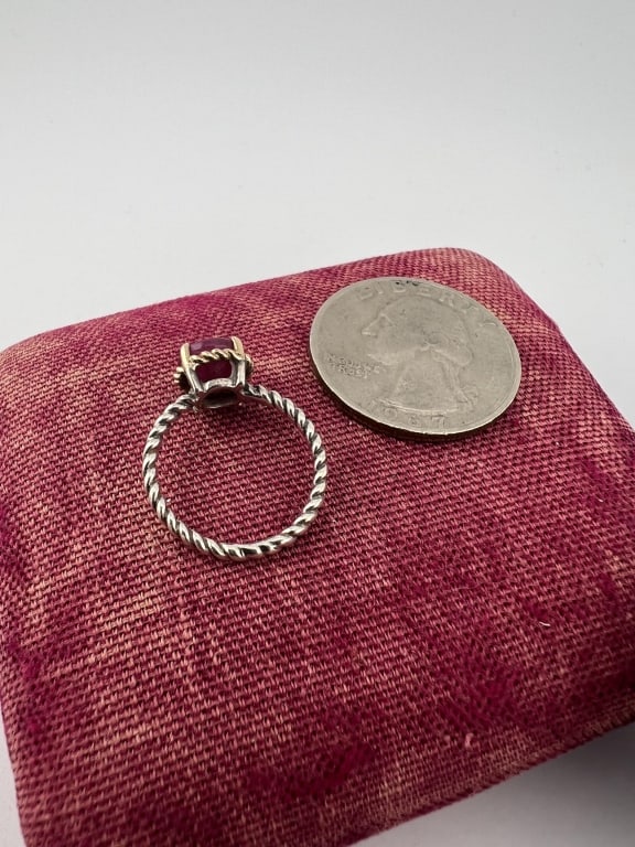 Ruby Solitaire Ring Sterling Silver w Gold Accent - 6