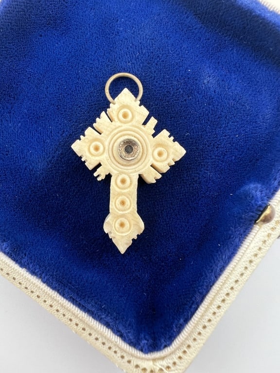 Antique Carved Bone Stanhope Cross Pendant (1 of 4)