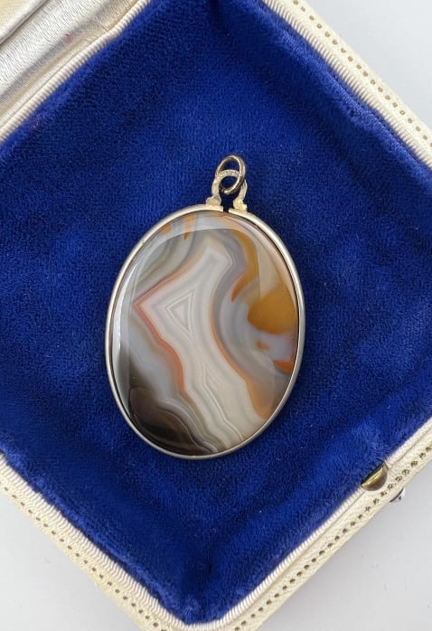 Antique Gold Filled Cabochon Agate Pendant (1 of 5)