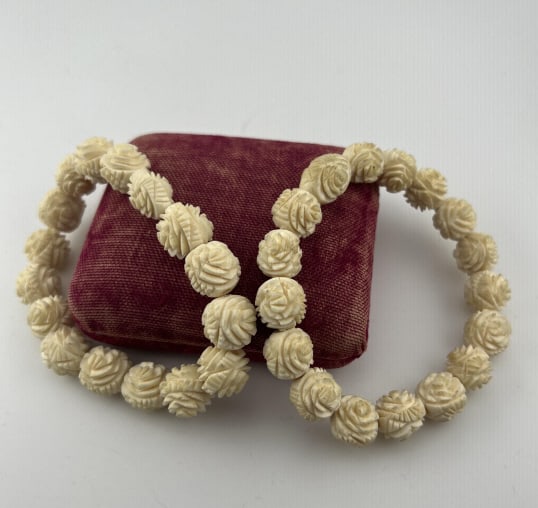 Antique Carved Bone Pair of Beaded Bracelets (1 of 6)