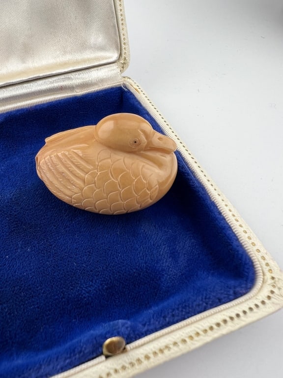 Signed Hand Carved Duck Netsuke Pendant (1 of 6)