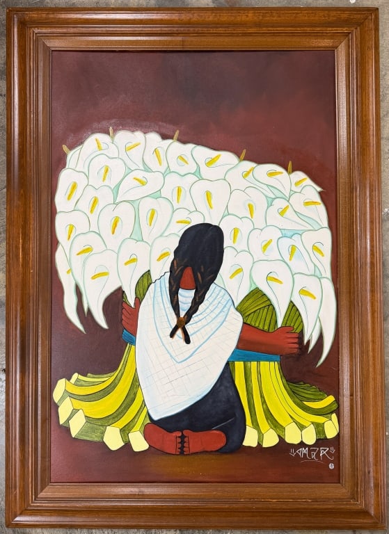 Original Signed Framed Painting After Diego Rivera: Original Signed Framed Painting After Diego Rivera. The original painting by Diego Rivera that this is a copy of is titled, "The Flower Carrier" this original painting on canvas is signed bottom