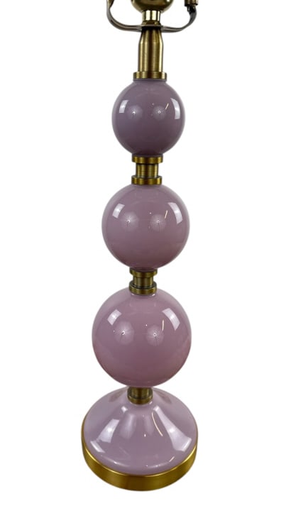 Murano Style Art Glass Pink Tone Table Lamp: Murano Style Art Glass Pink Tone Table Lamp. Mid Century style. Measures 25.5 inches in height.