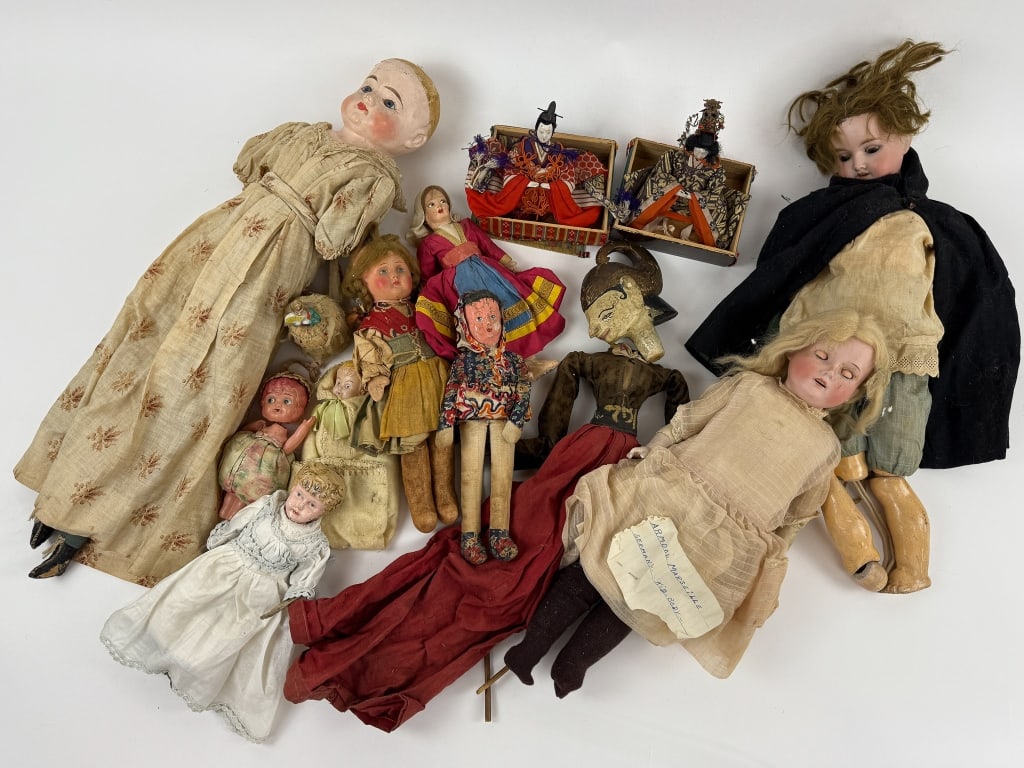 Collection of Antique Dolls Including Bisque Head (1 of 10)