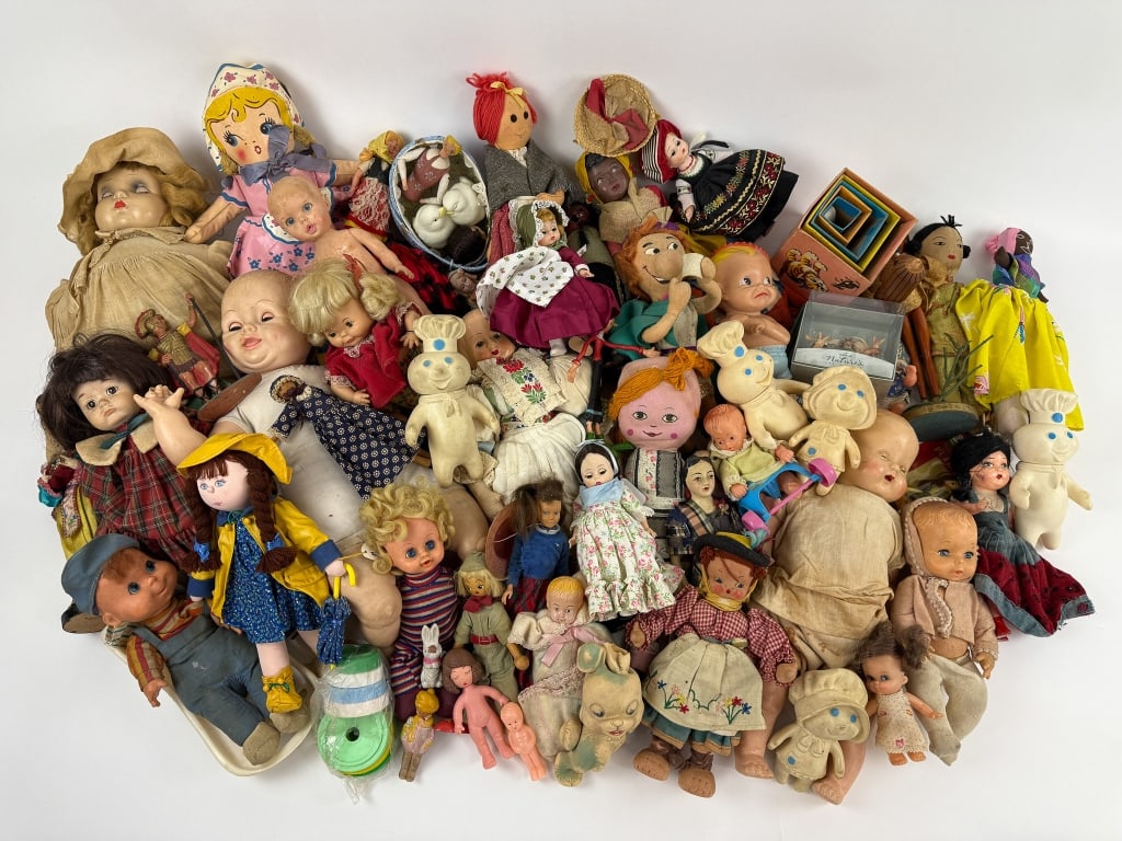 Collection Vintage Dolls, Toys, Advertising Items: Collection Vintage Dolls, Toys, Advertising Items. This large lots contains various vintage dolls from the mid 20th century together with vintage children's toys and advertising items like the