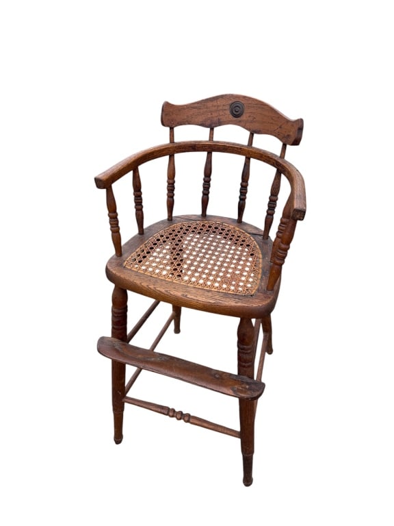 Antique C 1900 Carved Oak & Caned High Chair (1 of 11)