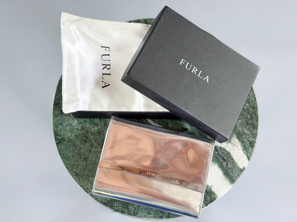 Vintage Furla Silver Metallic Leather Wallet