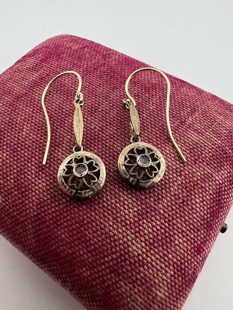 Estate 14kt Gold & Diamond Pendant Earrings