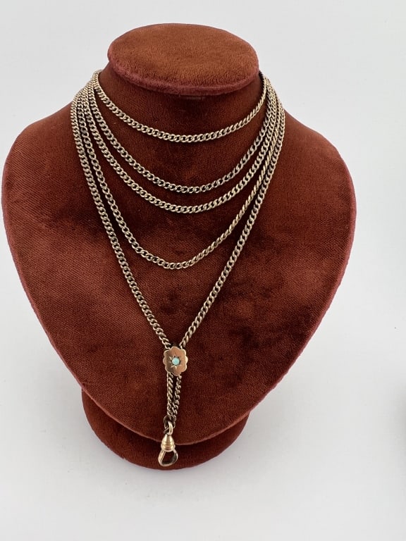 Antique 19th C 10k Gold Slide Watch Chain Necklace (1 of 9)