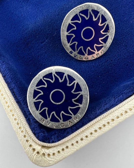 Pair Bulgari 950 Sterling & Blue Enamel Earrings (1 of 8)