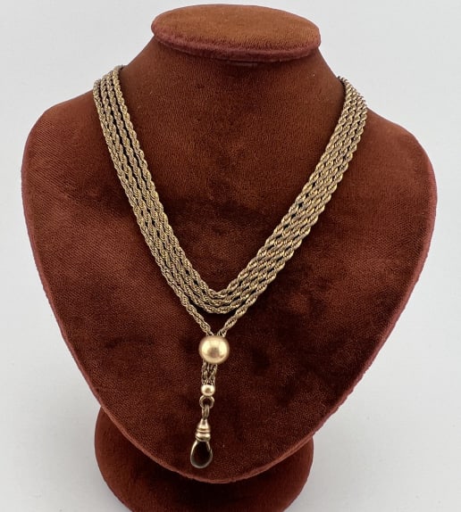 Antique 19th C Gold Orb Slide Watch Chain Necklace (1 of 7)