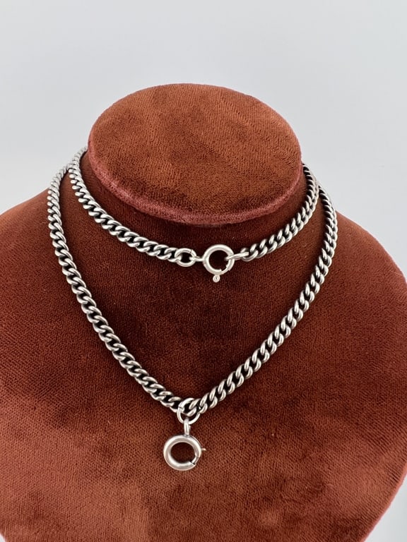 Antique Sterling Curb Link Necklace Chain w Clip (1 of 6)