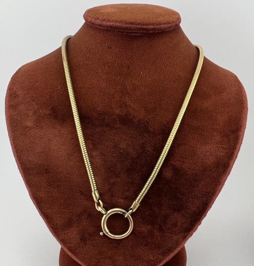 Yellow Gold Filled Watch Chain w Large Spring Ring: Yellow Gold Filled Watch Chain w Large Spring Ring Clasp. Clasp is hallmarked for gold filled. Measures approximately 13.25 inches in length.