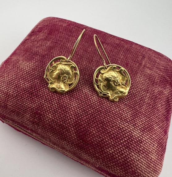 Estate 14k Yellow Gold Art Nouveau Pendant Earring