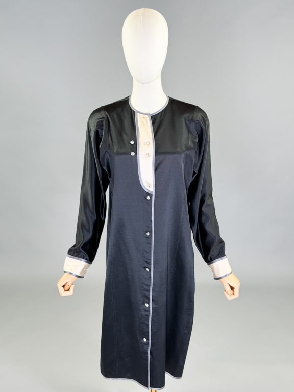 Vintage 1970s Geoffrey Beene Satin Button Dress (1 of 8)