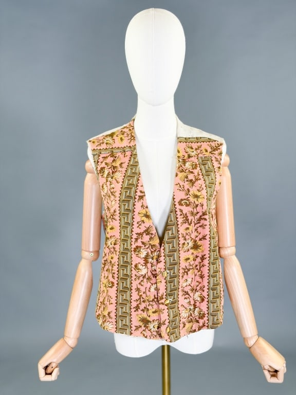 Antique 1880s Floral Greek Key Print Wool Vest (1 of 8)